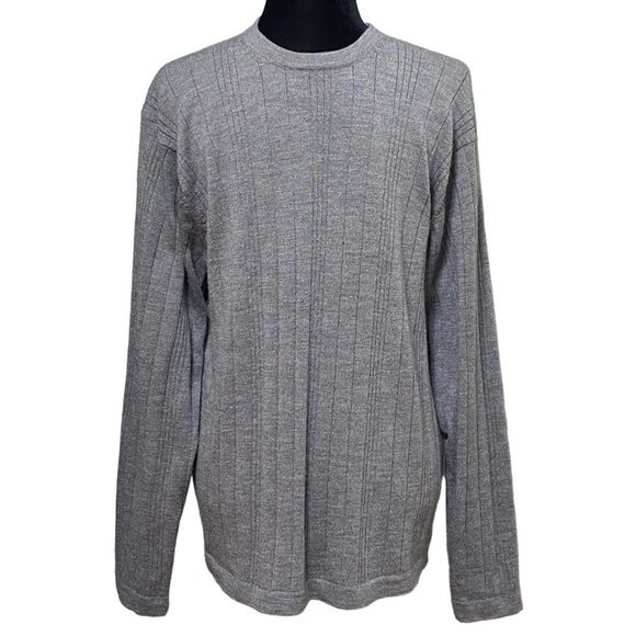 Alfani Gray Merino Wool Ribbed Pullover Sweater Medium Classic Knit Grandpa - Picture 1 of 6